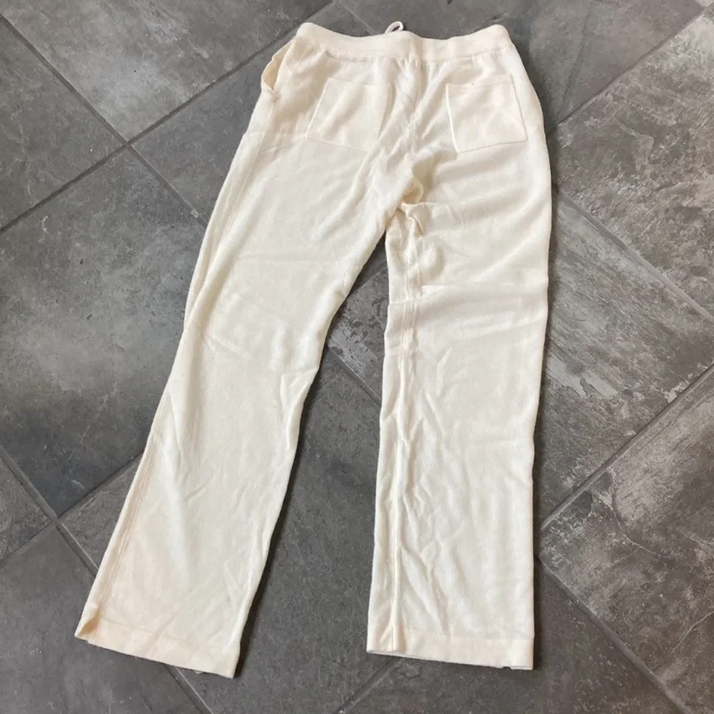 Gentle Herd 100% cashmere Ivory white drawstring straight pants pockets size 3XL